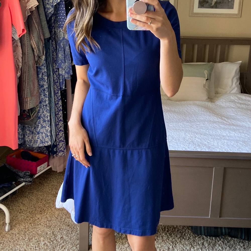 Athleta Blue En Route fit and flare dress